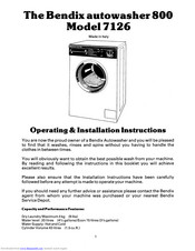 BENDIX Autowasher 800 Operating & Installation Instructions Manual