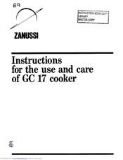 Zanussi GC 17 Instructions For Use And Care Manual