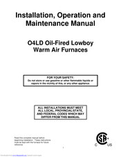 Nordyne O4LD-140A-16-R Installation, Operation And Maintenance Manual