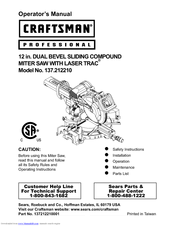 Craftsman Professional 137.212210 Operator's Manual