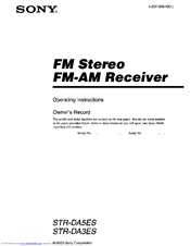 Sony STR-DA3ES - Fm Stereo/fm-am Receiver Operating Instructions Manual