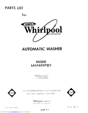 Whirlpool LA5460XPW3 Parts List