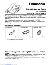 Panasonic KX-HGT100CE Quick Reference Manual