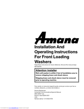 Amana Front Loading Washers Installation And Operating Instructions Manual