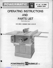 Powermatic 72 Operating Instructions And Parts List Manual