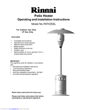Rinnai PATIOSSL Operating And Installation Instructions