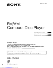 Sony CDXGT430U - CD Receiver Head Unit Operating Instructions Manual