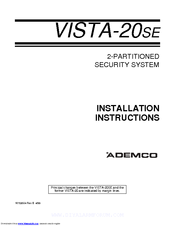 Ademco VISTA-20SE Installation Instructions Manual