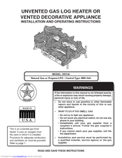 Monessen Hearth DST30 Installation And Operating Instructions Manual