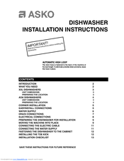 Asko D5624XXLS Installation Instructions Manual