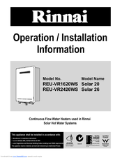Rinnai REU-VR1620WS Solar 20 Operation & Installation Manual