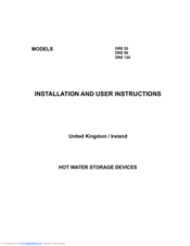 A.O. Smith DRE 80-54 Installation And User Instructions Manual