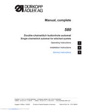 Durkopp Adler 580 Operating Instructions Manual