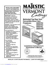 Majestic Vermont Castings 360DVS2 Installation Instructions & Homeowner's Manual