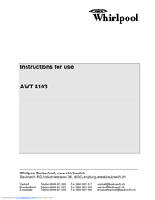Whirlpool AWT 4103 Instructions For Use Manual