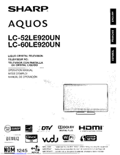 Sharp Aquas LC-52LE920UN Operation Manual