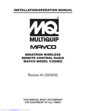 MULTIQUIP MAYCO C30HDZ Installation & Operation Manual