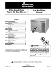 Amana Ultra Quiet Zone Room Air Conditioner Use And Care Manual