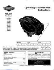 Briggs & Stratton 124600 Operating & Maintenance Instructions