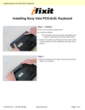 Sony Vaio PCG-6J2L Installation Instructions