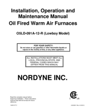 Nordyne O5LD-091A-12-R Installation, Operation And Maintenance Manual