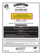 Quadra-Fire COLUMBIA BAY Installation, Venting, Operation & Maintenance Manual