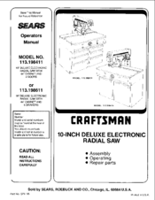 Craftsman 113.198611 Operators Operator's Manual