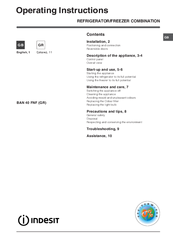 Indesit BAN 40 FNF (GR) Operating Instructions Manual