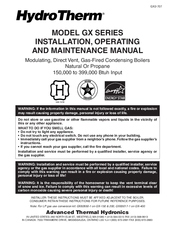 Hydrotherm GX SERIES Installation, Operating And Maintenance Manual