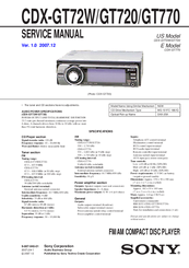Sony CDX-GT72W - Fm/am Compact Disc Player Service Manual