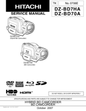 Hitachi DZ-BD7HA - Camcorder Service Manual