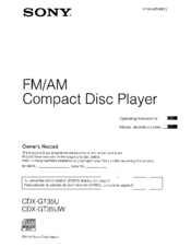 Sony CDX-GT35UW - Fm/am Compact Disc Player Operating Instructions Manual