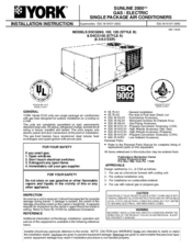 York Sunline 2000 D3CG090 Installation Instructions Manual
