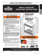 Napoleon BGD42N Installation And Operating Instructions Manual