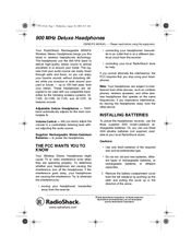 Radio Shack 900 MHz Deluxe Headphones Owner's Manual