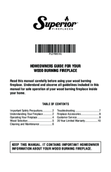 Superior WOOD BURNING FIREPLACE User Manual