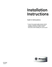 Monogram Built-In Dishwashers Installation Instructions Manual