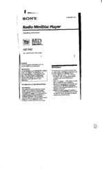 Sony MZ-F40 Operating Instructions Manual