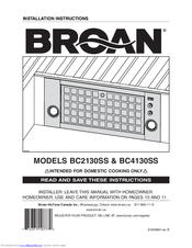 Broan BC4130SS Installation Instructions Manual