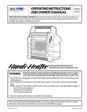 Allpro Handi-Heater SPC-9 Operating Instructions Manual