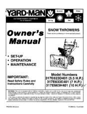 Yard-Man 317E623D301 (5.5 H.P.) Owner's Manual