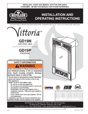 Napoleon Vittoria GD19N Installation And Operating Instructions Manual