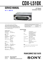 Sony CDX-L510X - Fm/am Compact Disc Player Service Manual