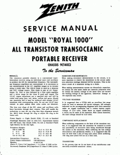 Zenith Royal 1000 Service Manual