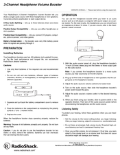 Radio Shack 3-Channel Headphone Volume Booster Owner's Manual
