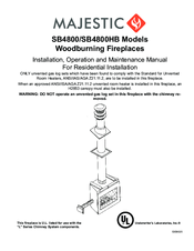 Majestic SB4800HB Installation, Operation And Maintenance Manual For Residential Installation
