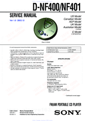 Sony D-NF400 - ATRAC Walkman Portable CD Player Service Manual