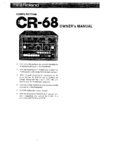 Roland Compu Rhythm CR-68 Owner's Manual