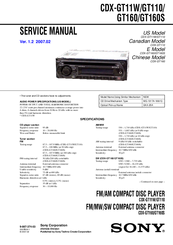 Sony CDX GT11W - Radio / CD Player Service Manual