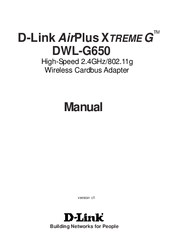 D-Link DWL-G650 - AirPlus Wireless 802.11b 11Mbps/802.11g 54Mbps PC Card Manual